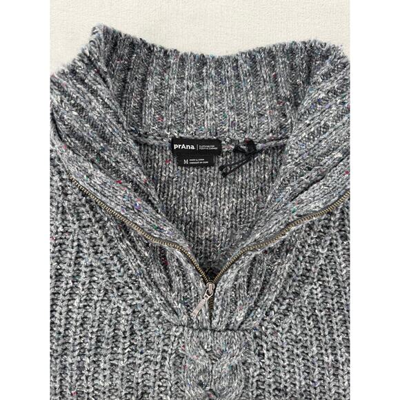 PrAna Womens Gray Cableknit Sweater Wool Blend Mock Neck 1/4 Zip M Cabincore - Picture 7 of 11
